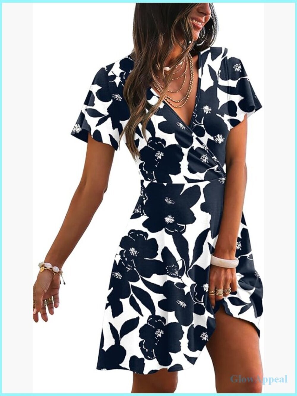 Wrap V Neck Dress A-Line Ruffle Sleeve Summer Sundress